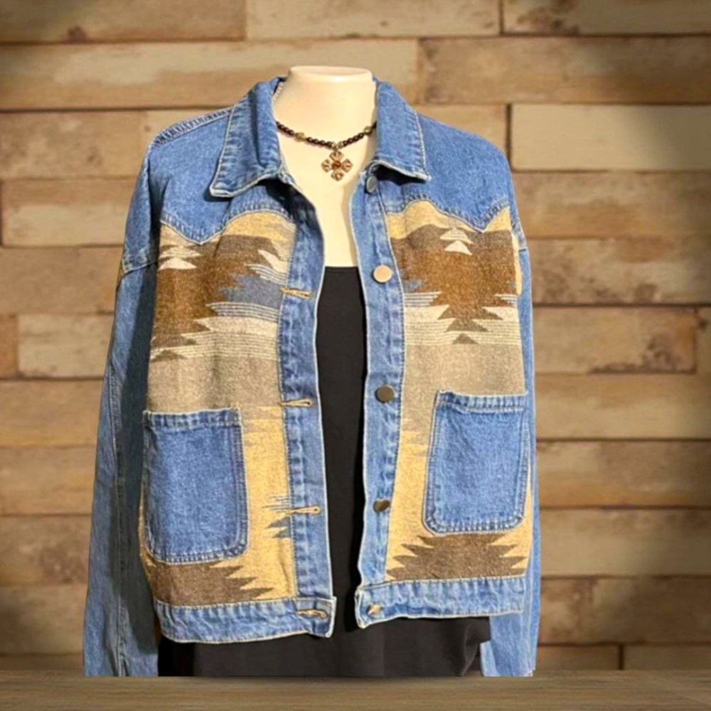 Denim jacket Aztec Pattern Jacket Aztec Patterned Design New Boutique - Picture 12 of 14